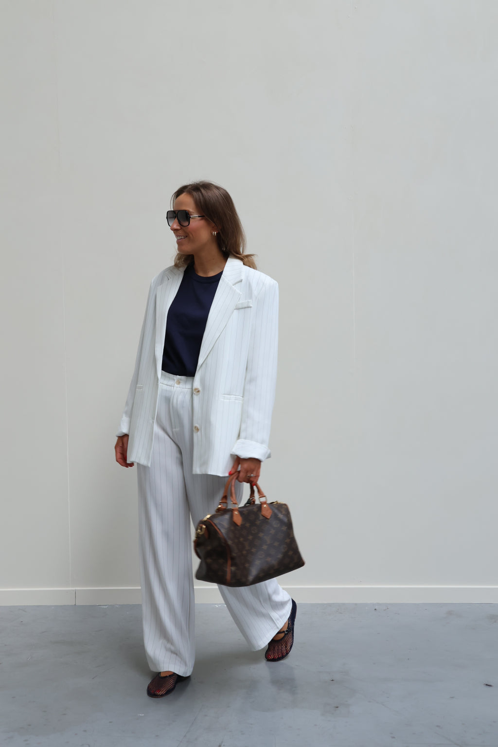 Céleste pantalon wit met krijtstreep