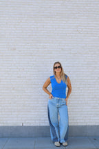 Double denim barrel jeans