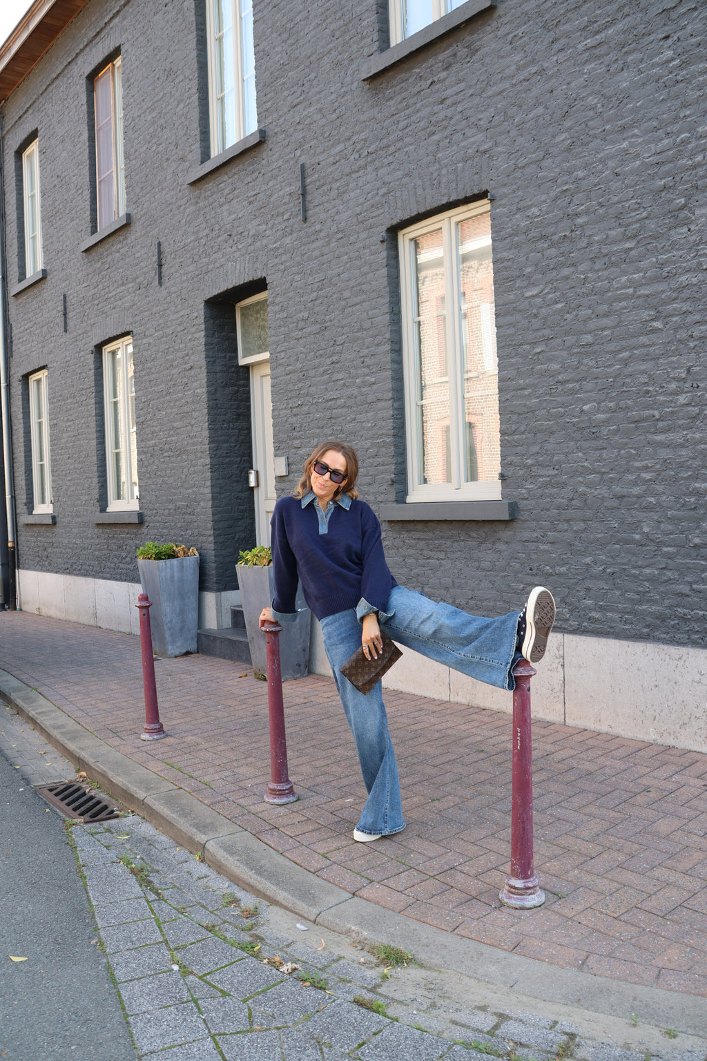 Ine wide leg jeans met plooidetail - long length