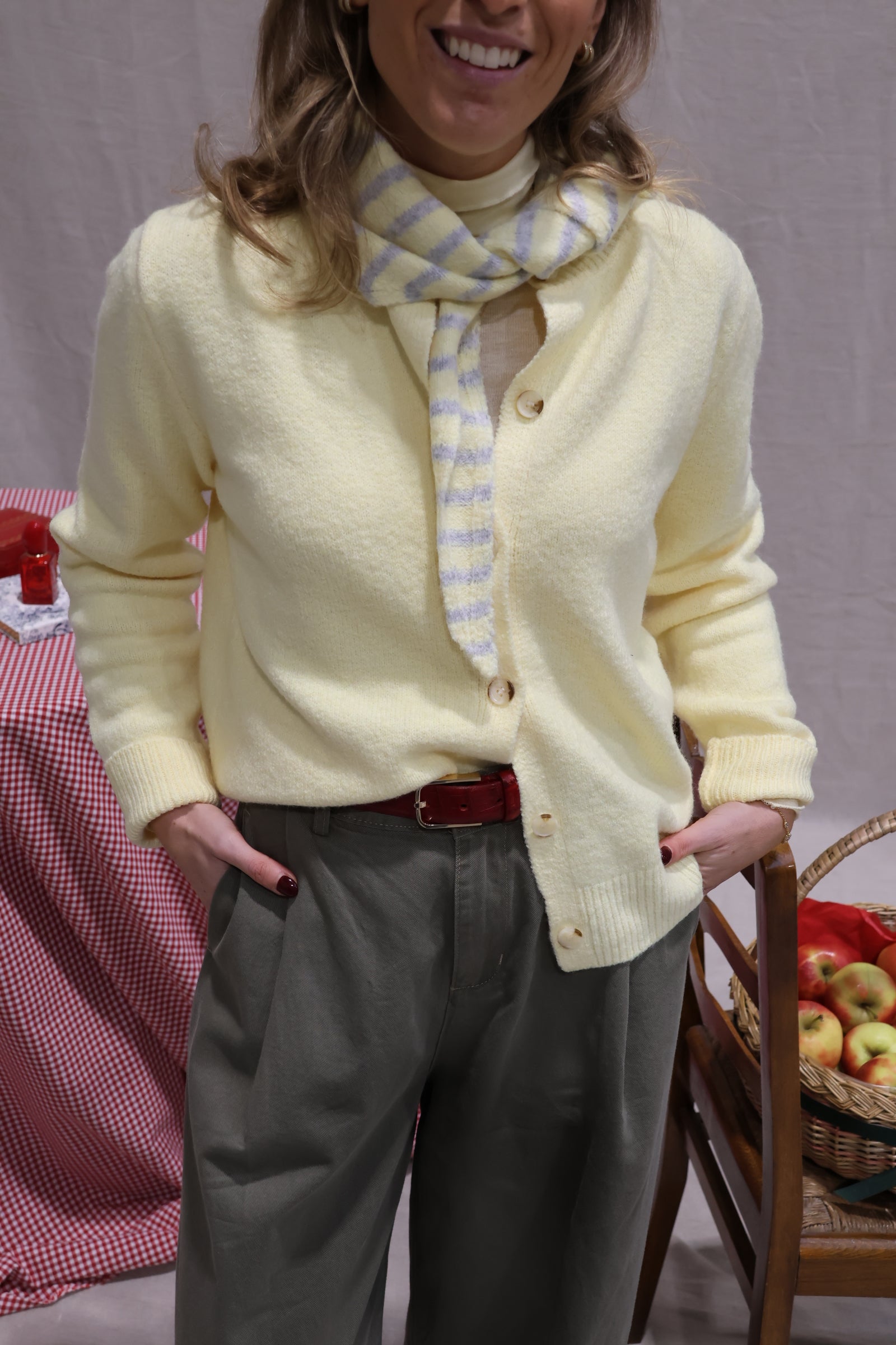 Kay cardigan with scarf soft yellow