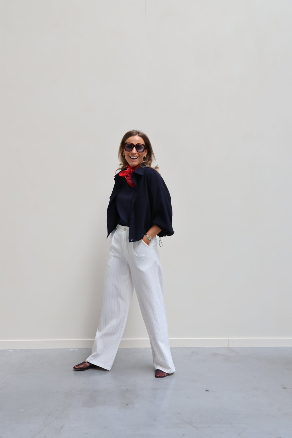 Céleste pantalon wit met krijtstreep
