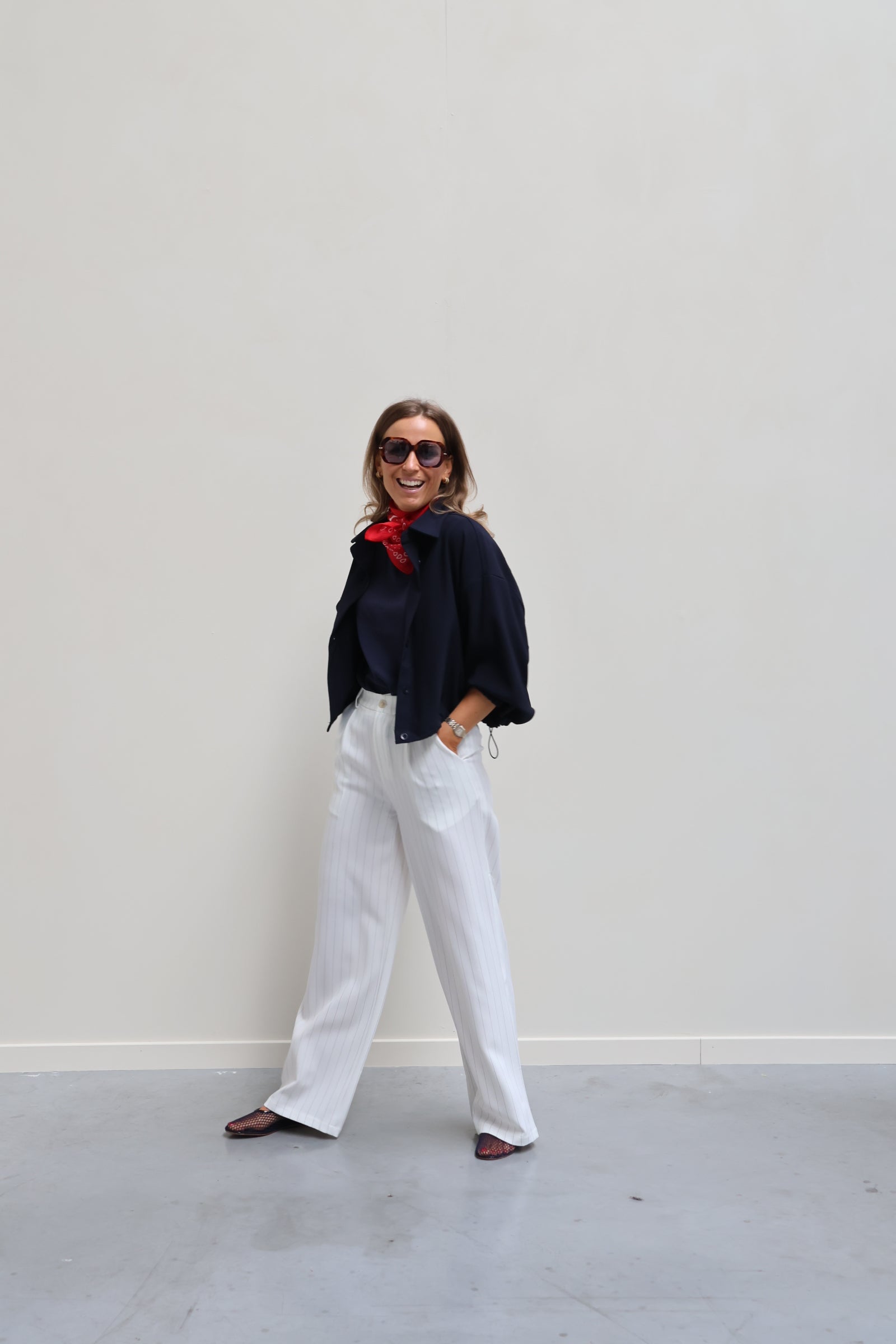 Céleste pantalon wit met krijtstreep