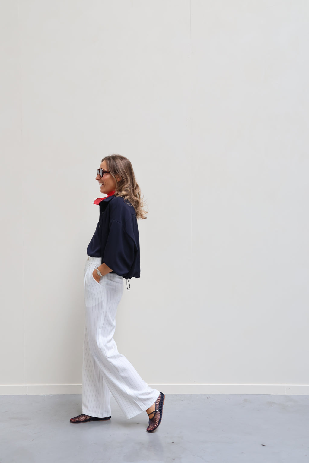 Céleste pantalon wit met krijtstreep