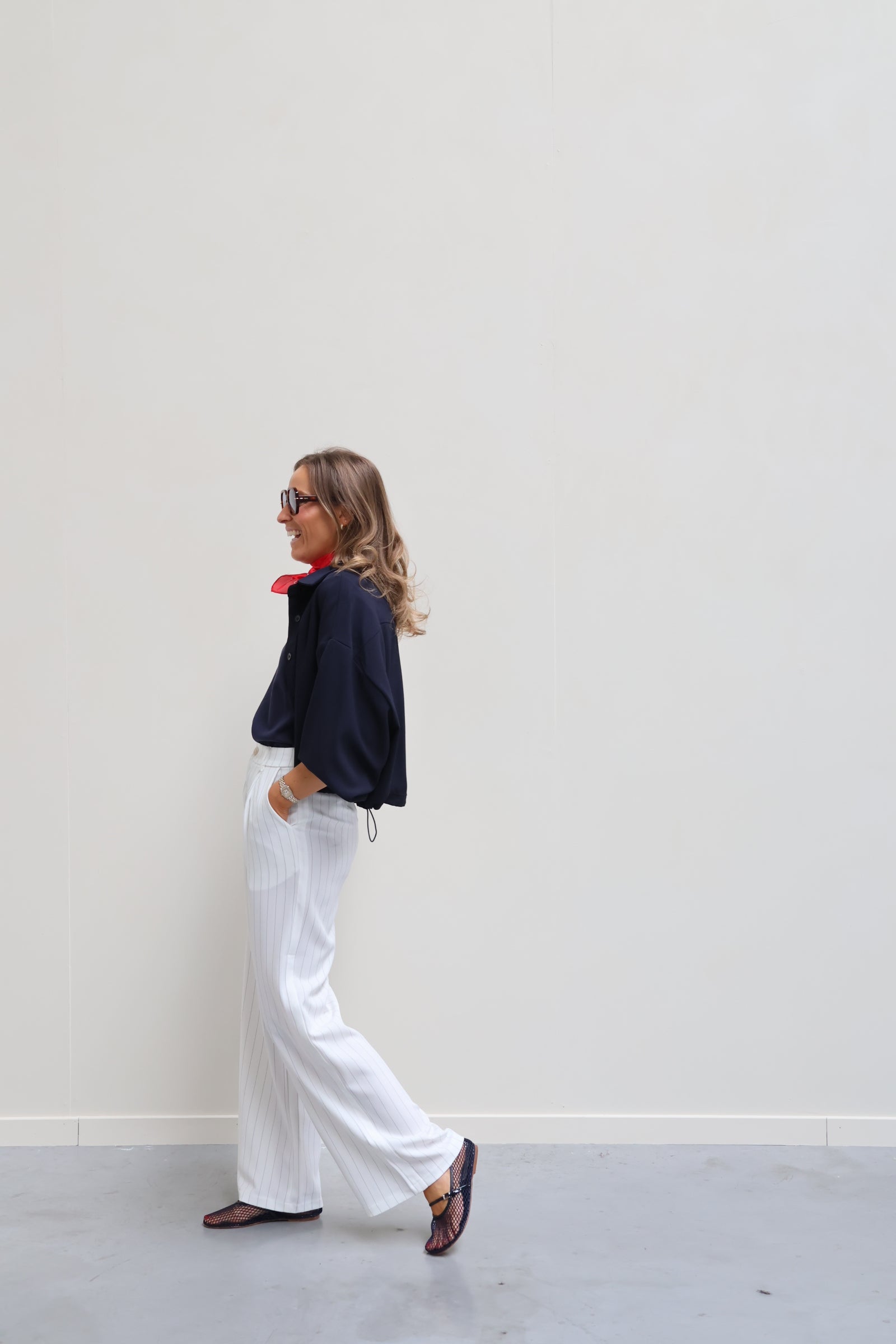 Céleste pantalon wit met krijtstreep