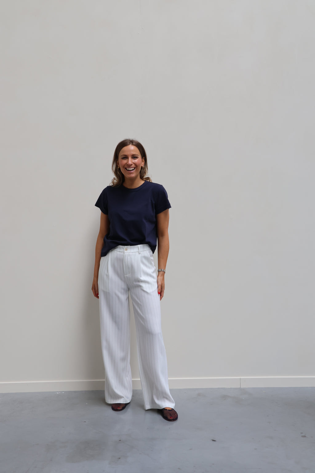 Céleste pantalon wit met krijtstreep