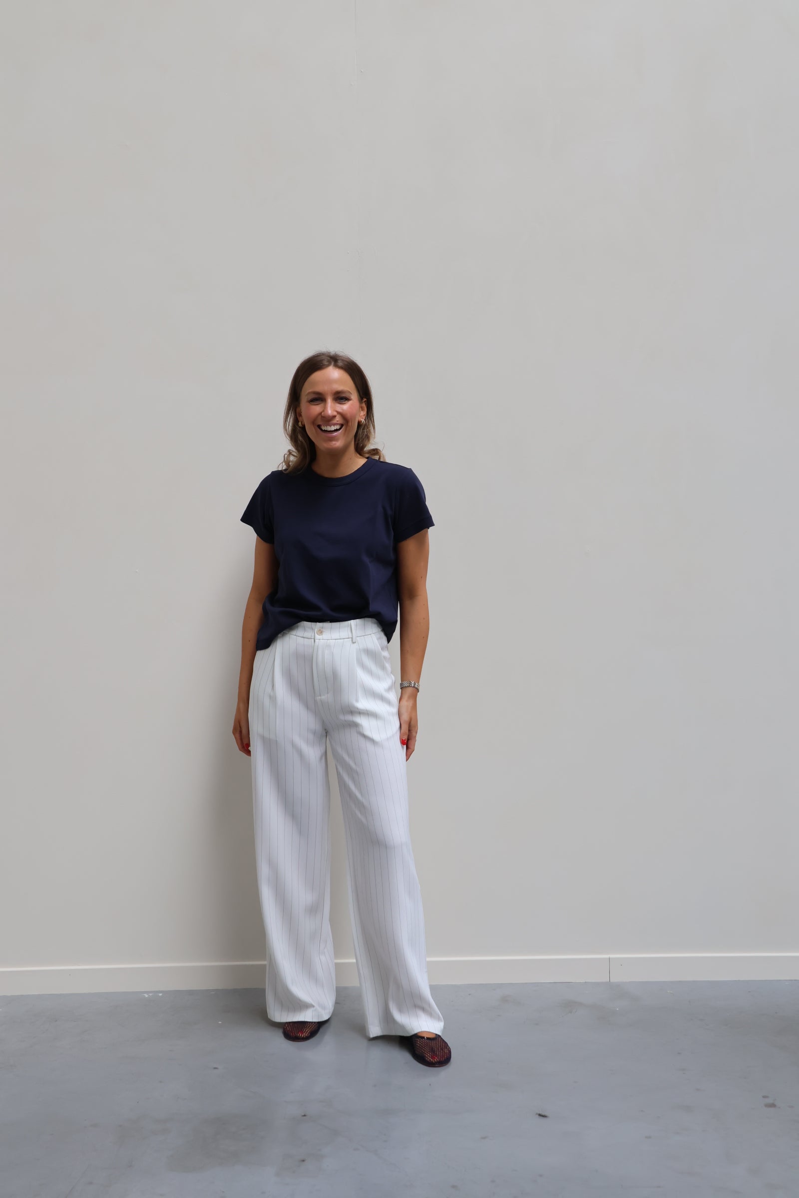 Céleste pantalon wit met krijtstreep