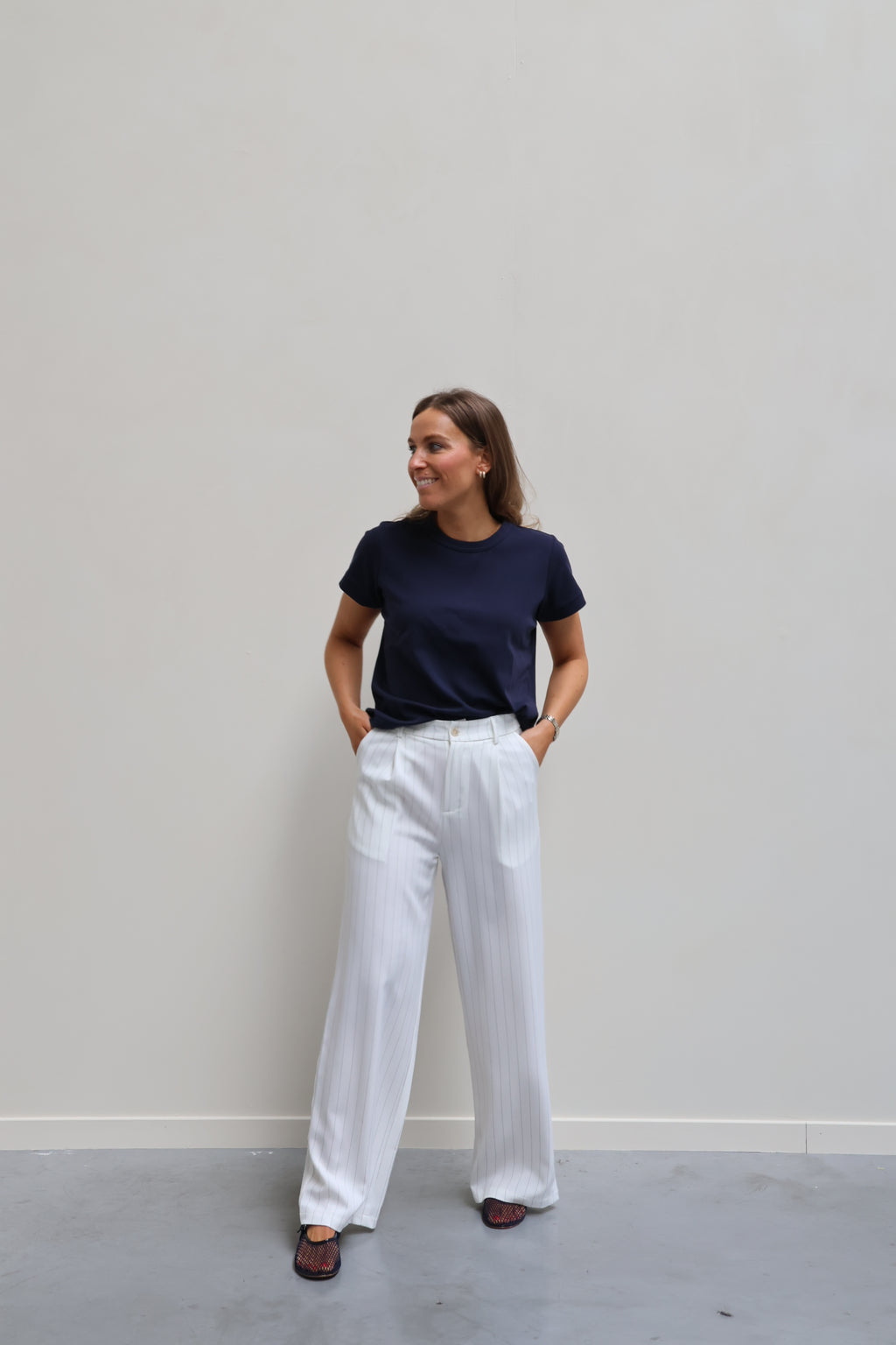 Céleste pantalon wit met krijtstreep
