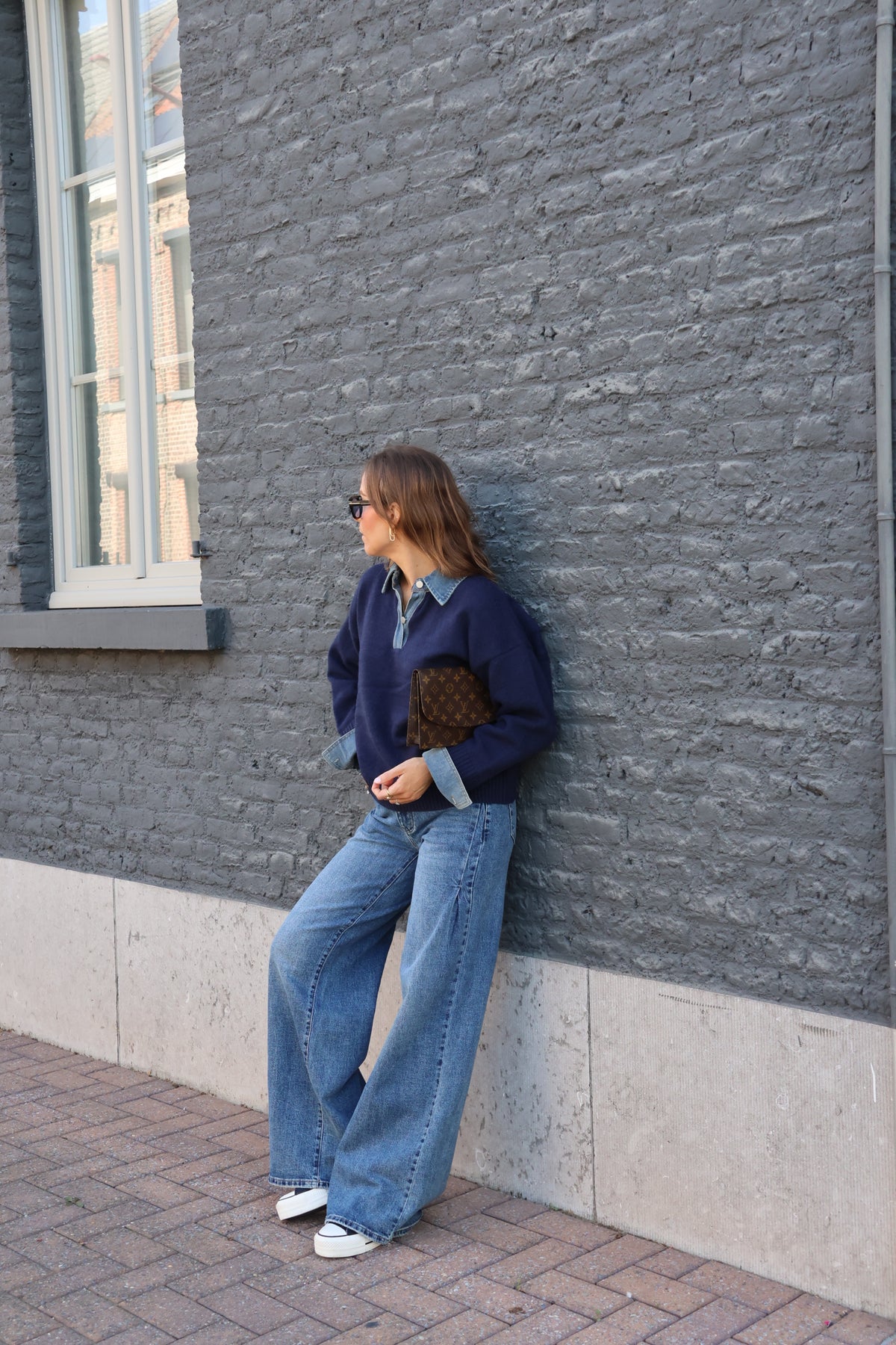 Ine wide leg jeans met plooidetail - long length