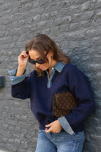 Tiara polo trui met jeansdetail
