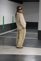 Lizzy balloon broek met plooidetail beige