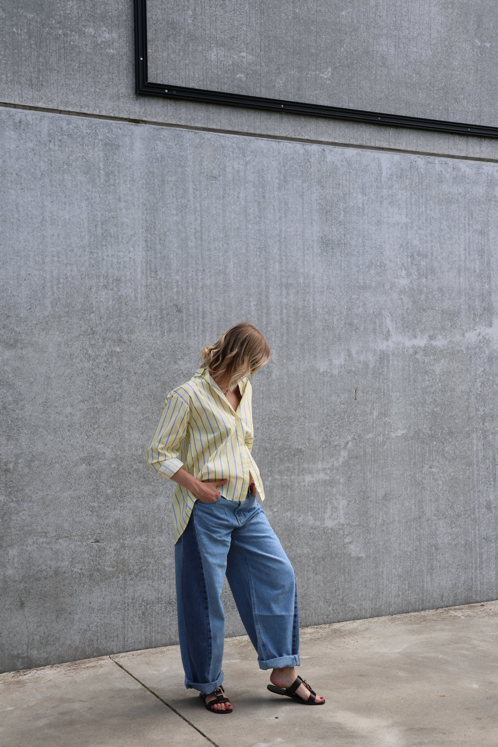 Double denim barrel jeans