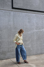 Double denim barrel jeans