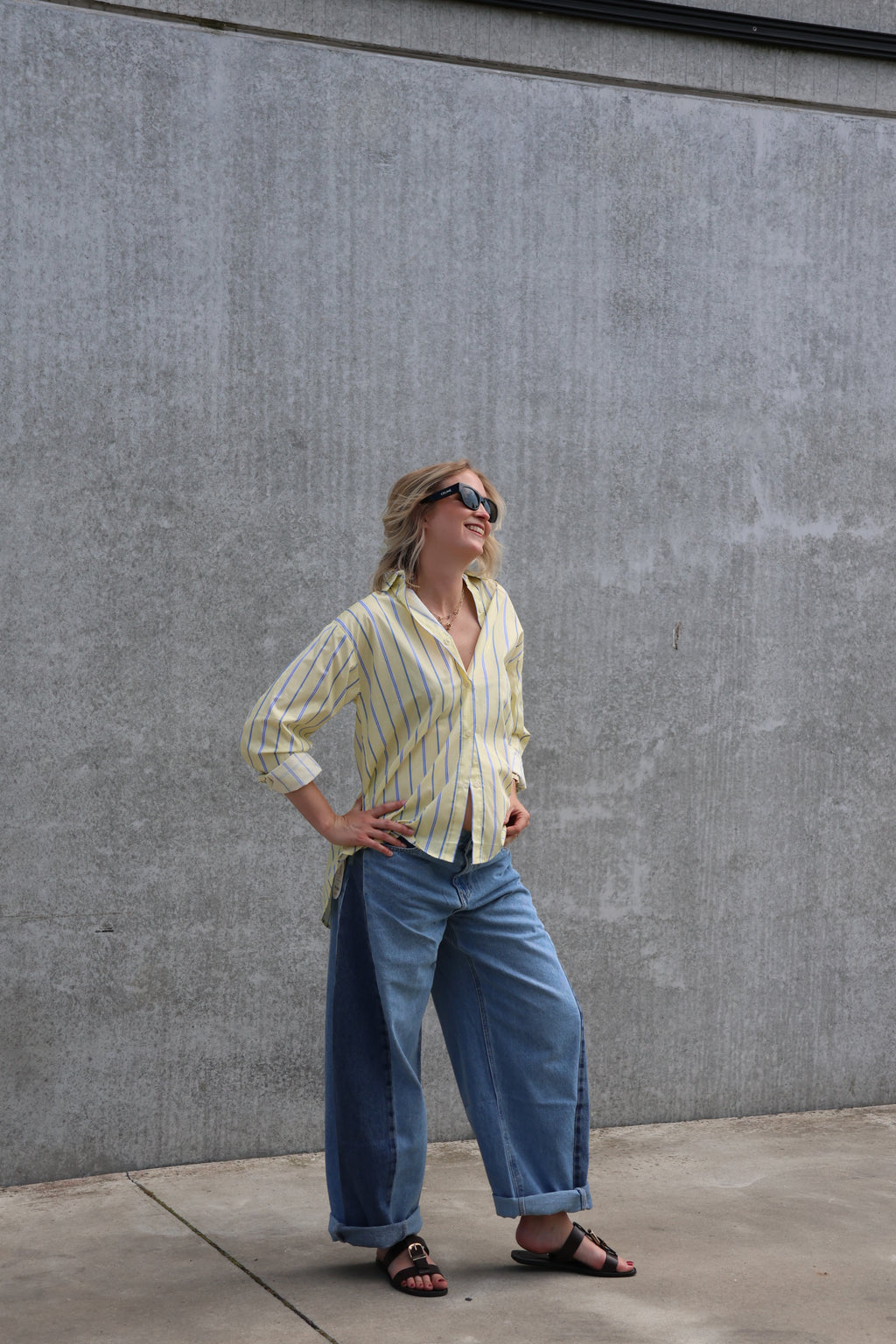 Double denim barrel jeans