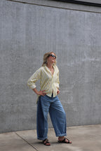Double denim barrel jeans