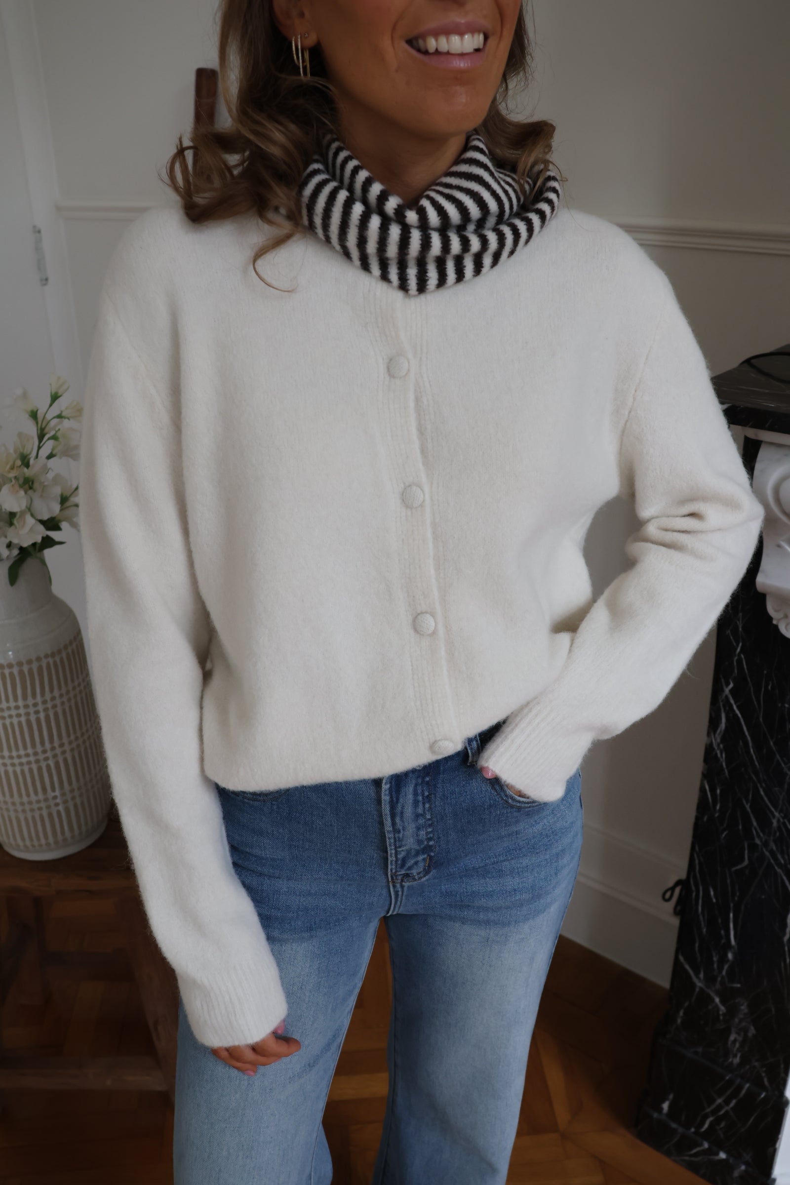 Maren ecru knit with scarf