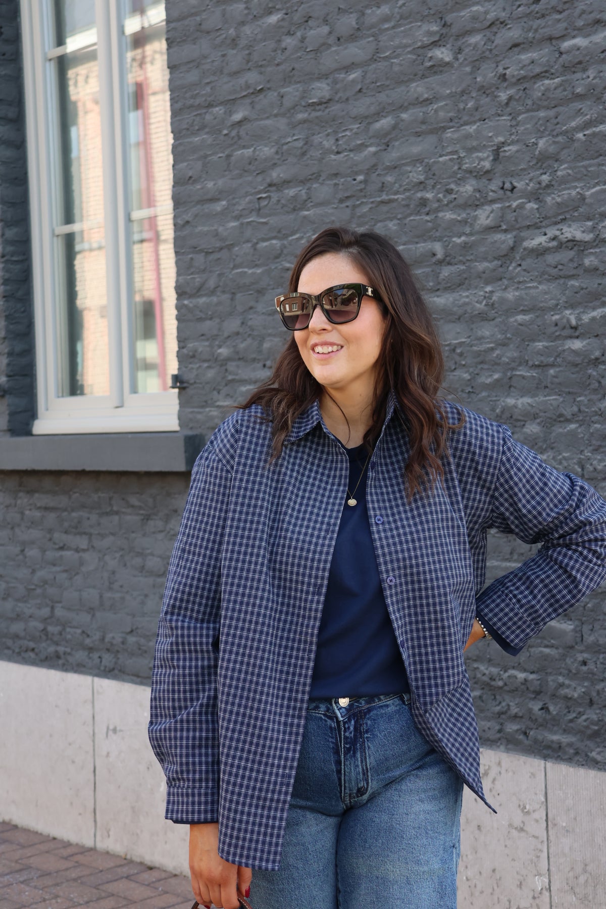 Roxanne geruit hemd marine