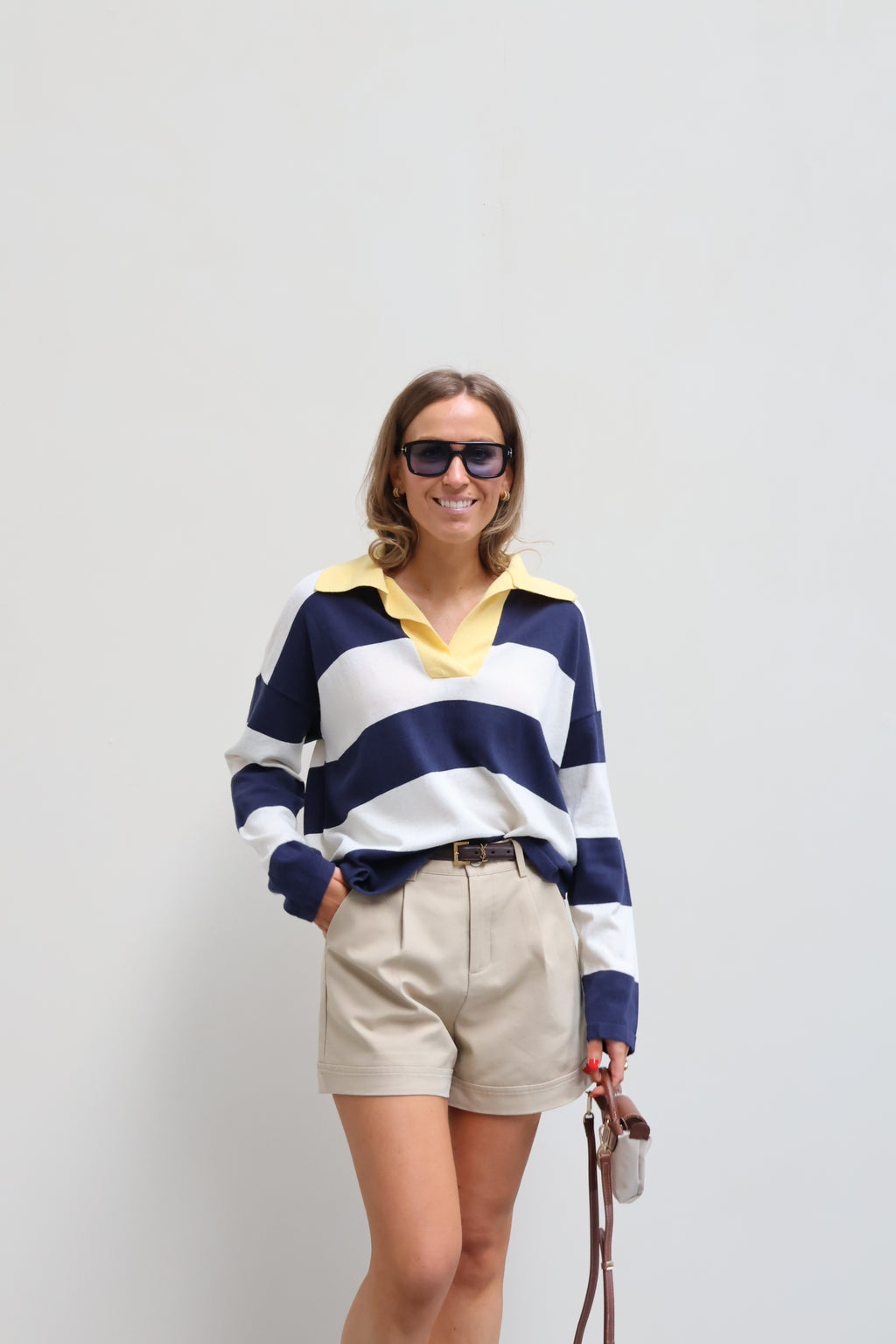 Océane gestreepte polo marine/geel