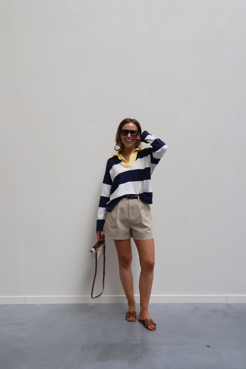 Océane gestreepte polo marine/geel