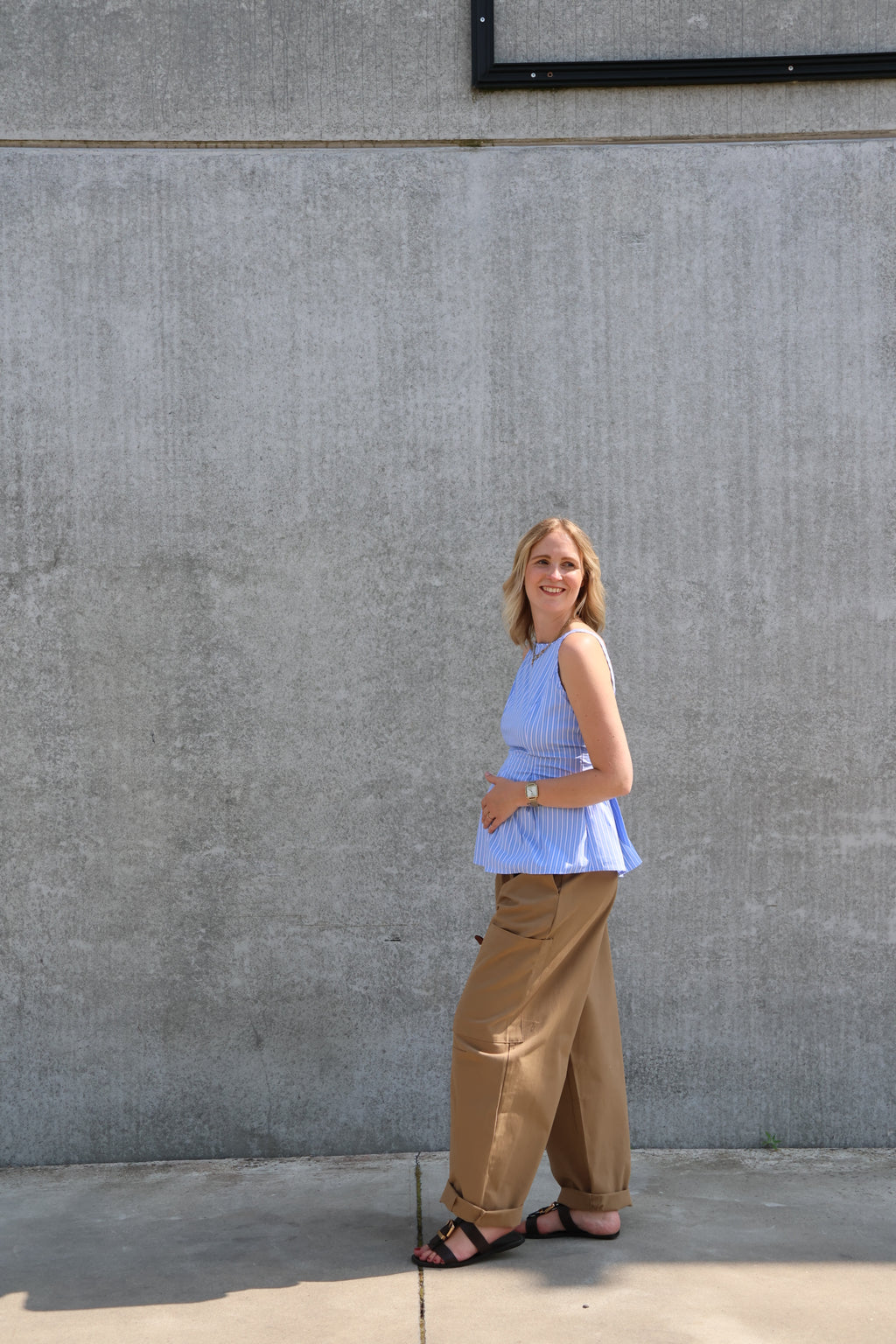 Emilia gestreepte top met open rug blauw/wit