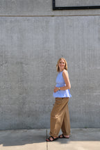 Emilia gestreepte top met open rug blauw/wit