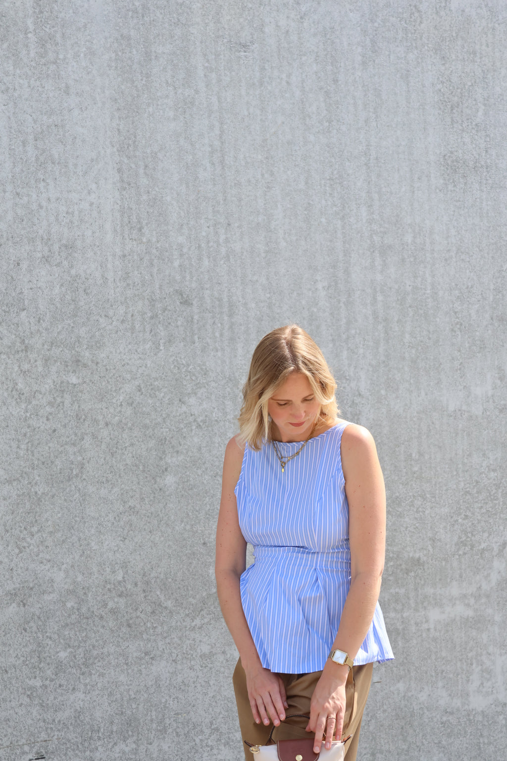 Emilia gestreepte top met open rug blauw/wit