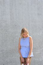 Emilia gestreepte top met open rug blauw/wit