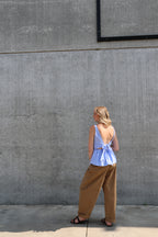 Emilia gestreepte top met open rug blauw/wit