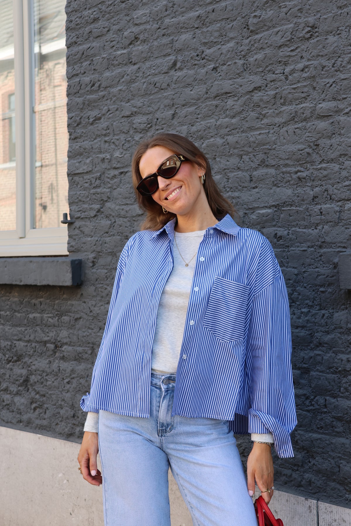 Inez gestreepte blouse blauw