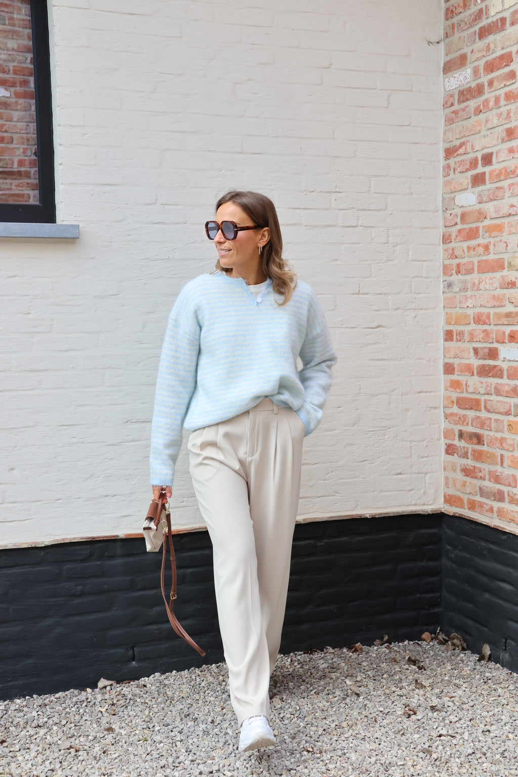 Maité gestreepte knit lichtblauw