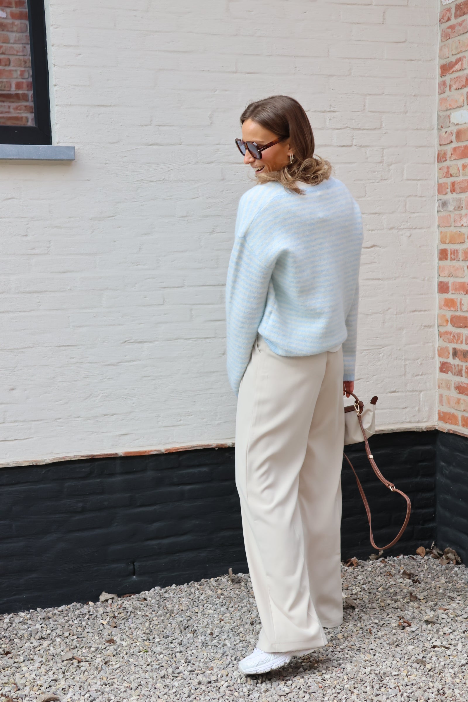 Maité gestreepte knit lichtblauw