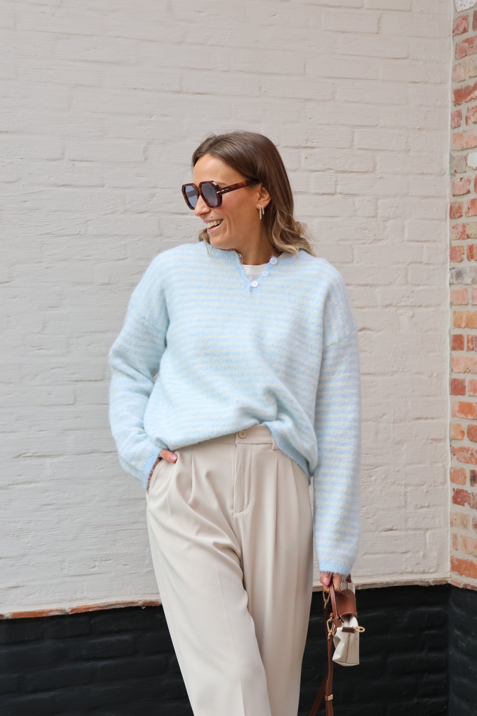 Maité gestreepte knit lichtblauw