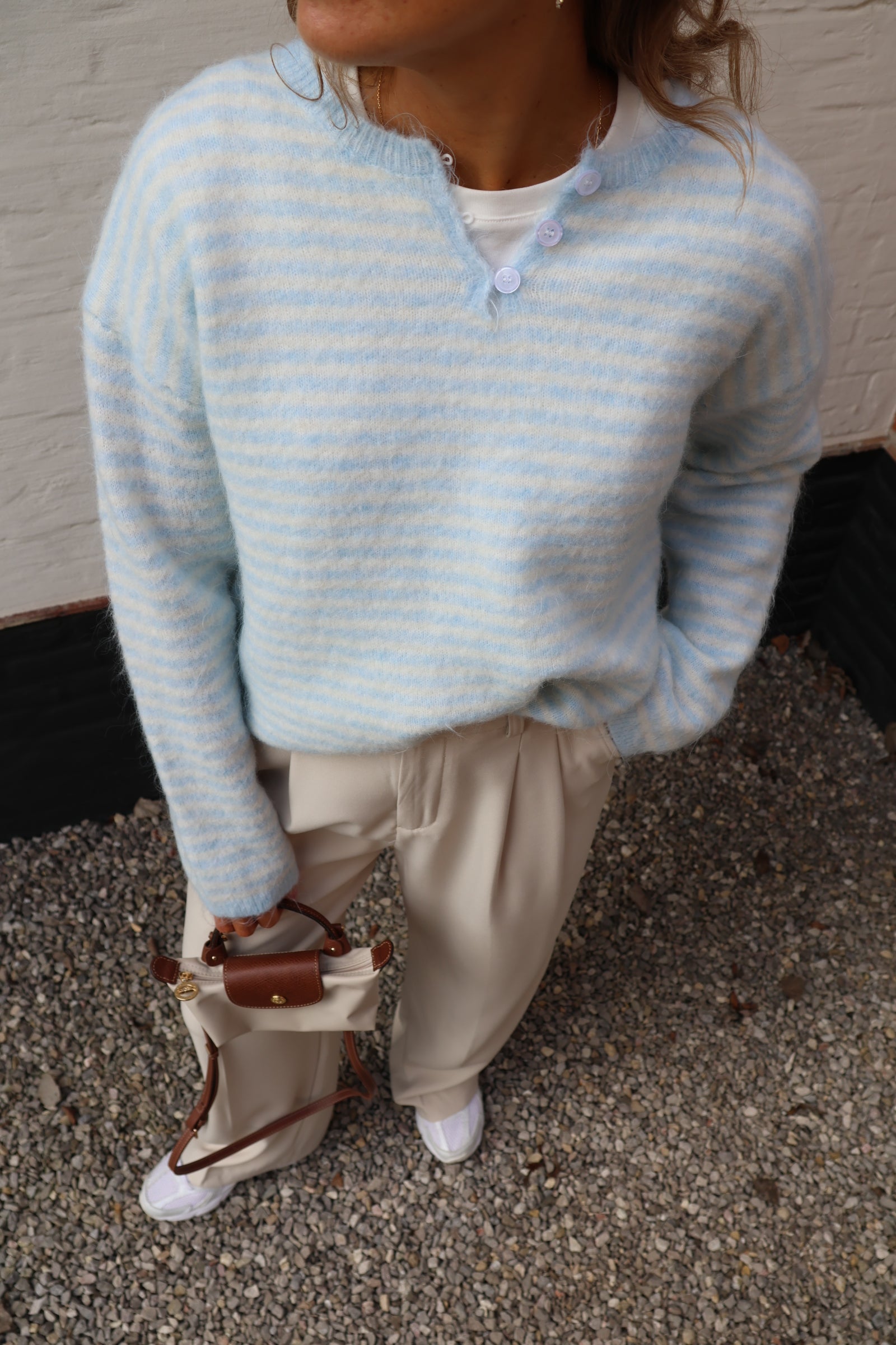 Maité gestreepte knit lichtblauw