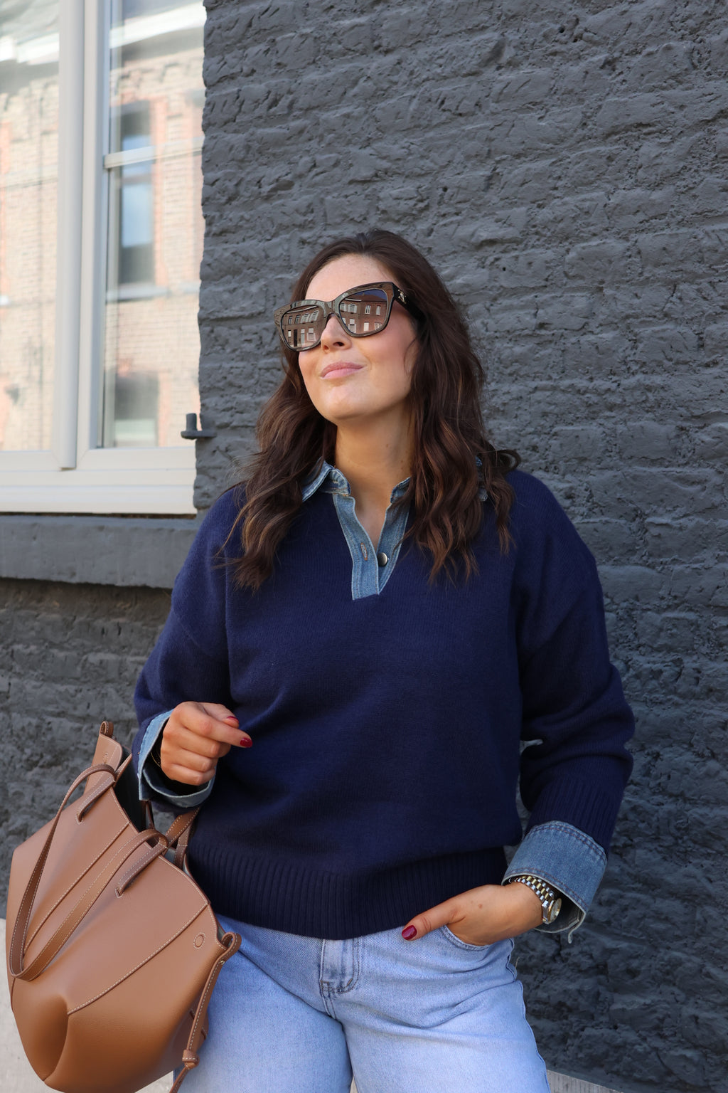 Tiara polo trui met jeansdetail