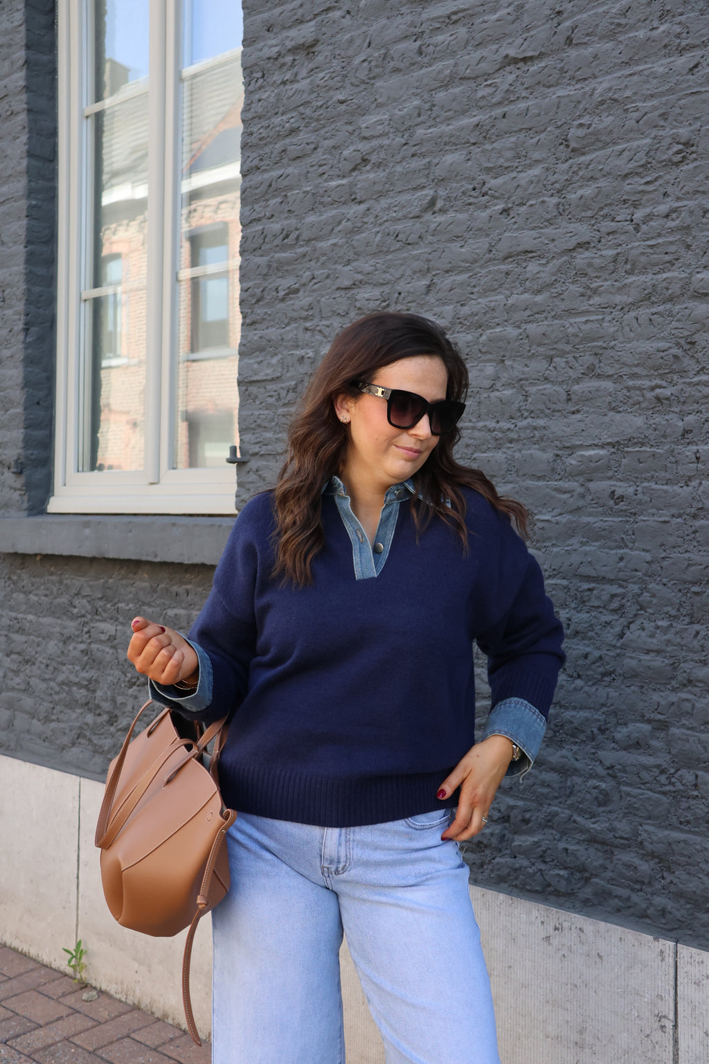 Tiara polo trui met jeansdetail
