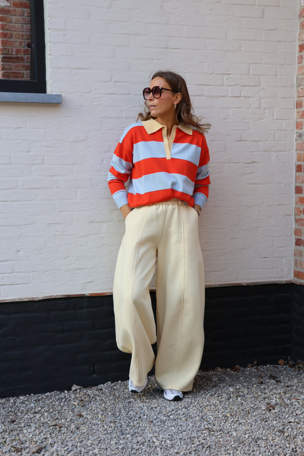 Lauren gestreepte polo blauw/oranje