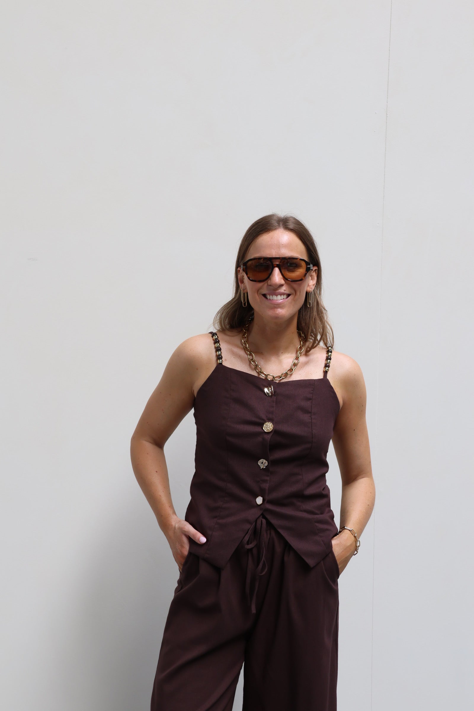 Elodie top met detail bruin