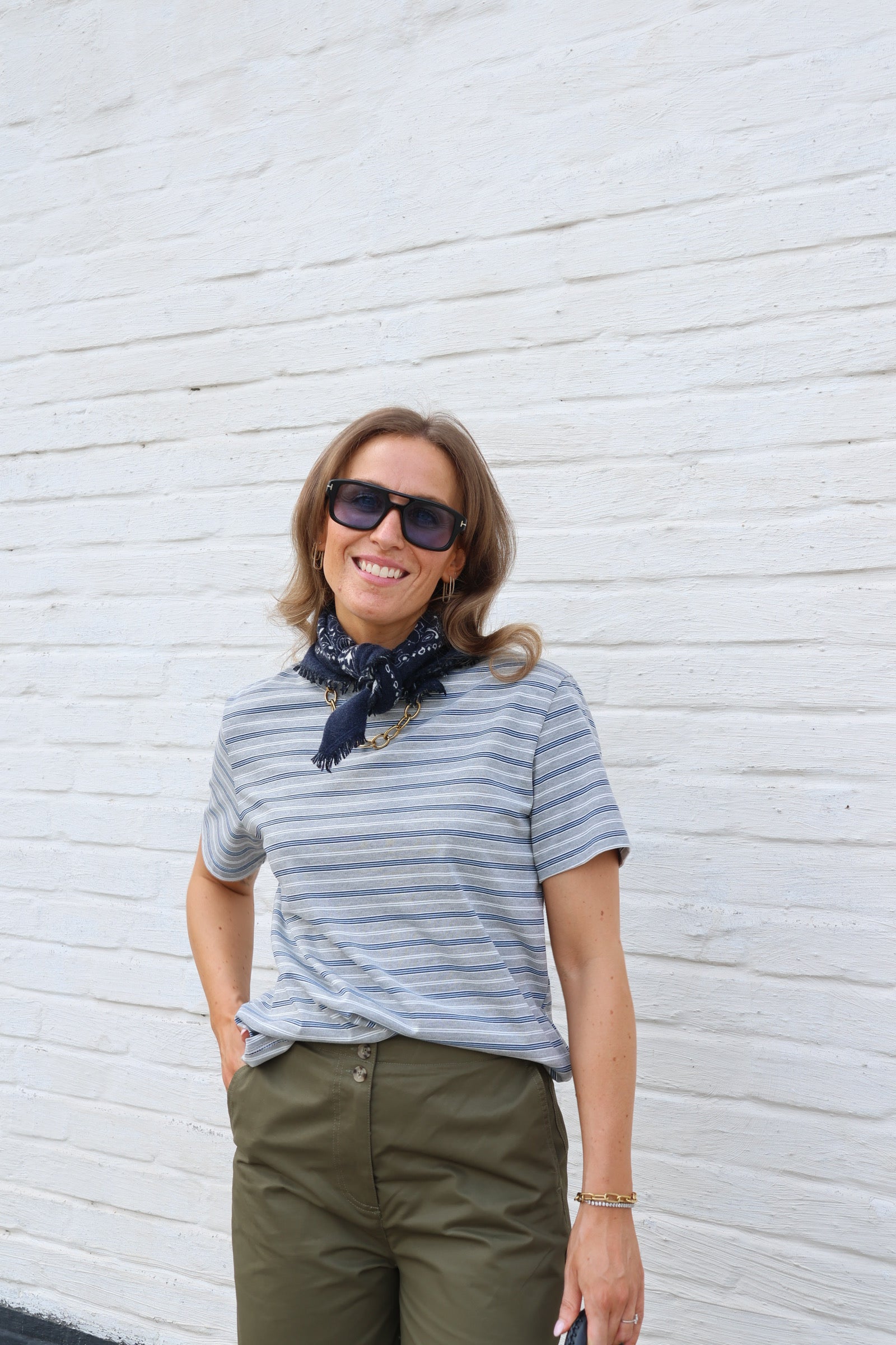 Anouk gestreepte T-shirt grijs/blauw