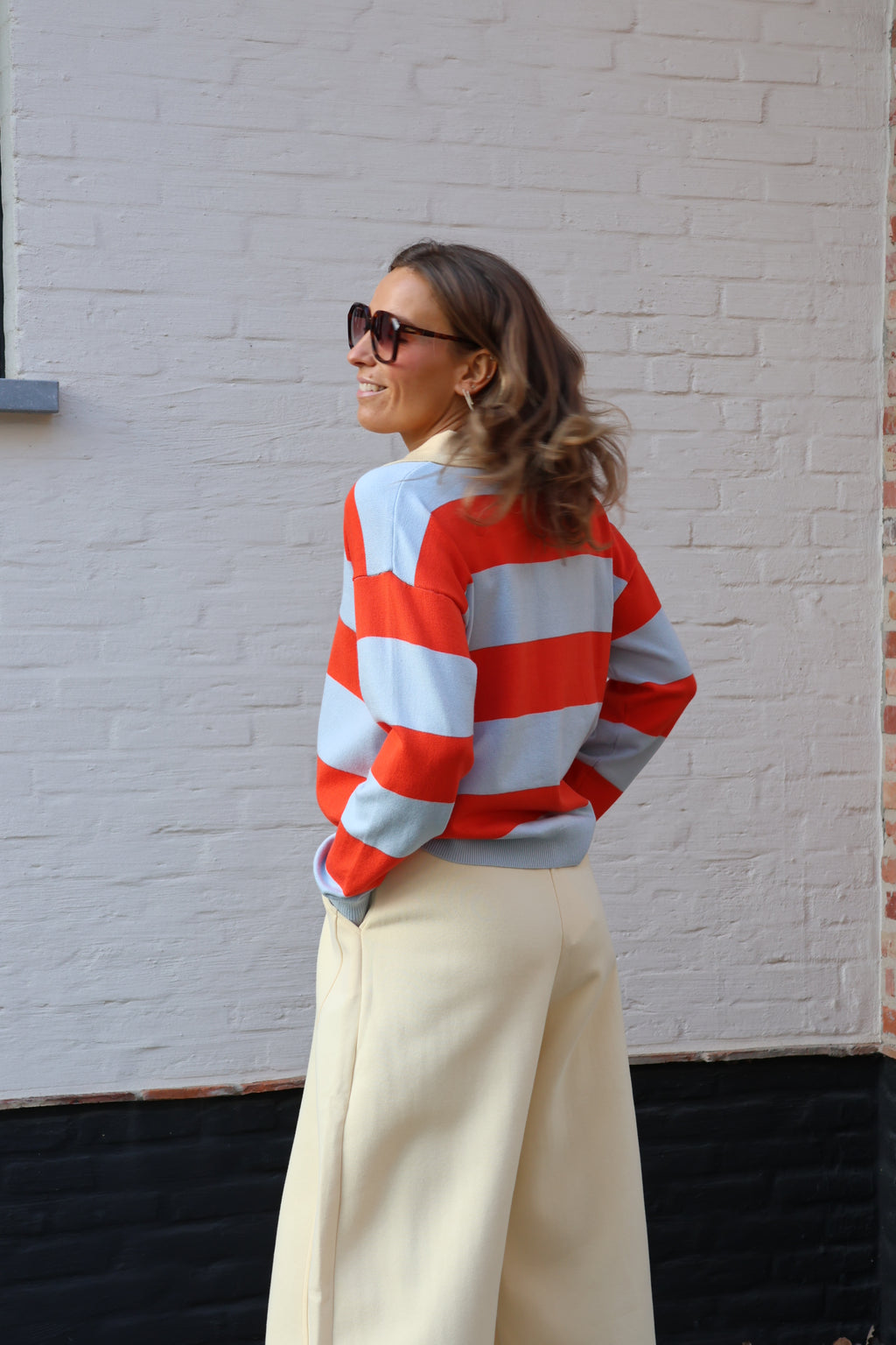 Lauren gestreepte polo blauw/oranje