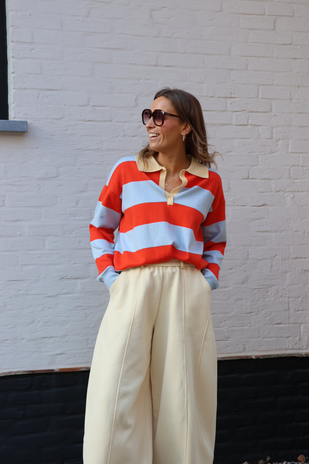 Lauren gestreepte polo blauw/oranje