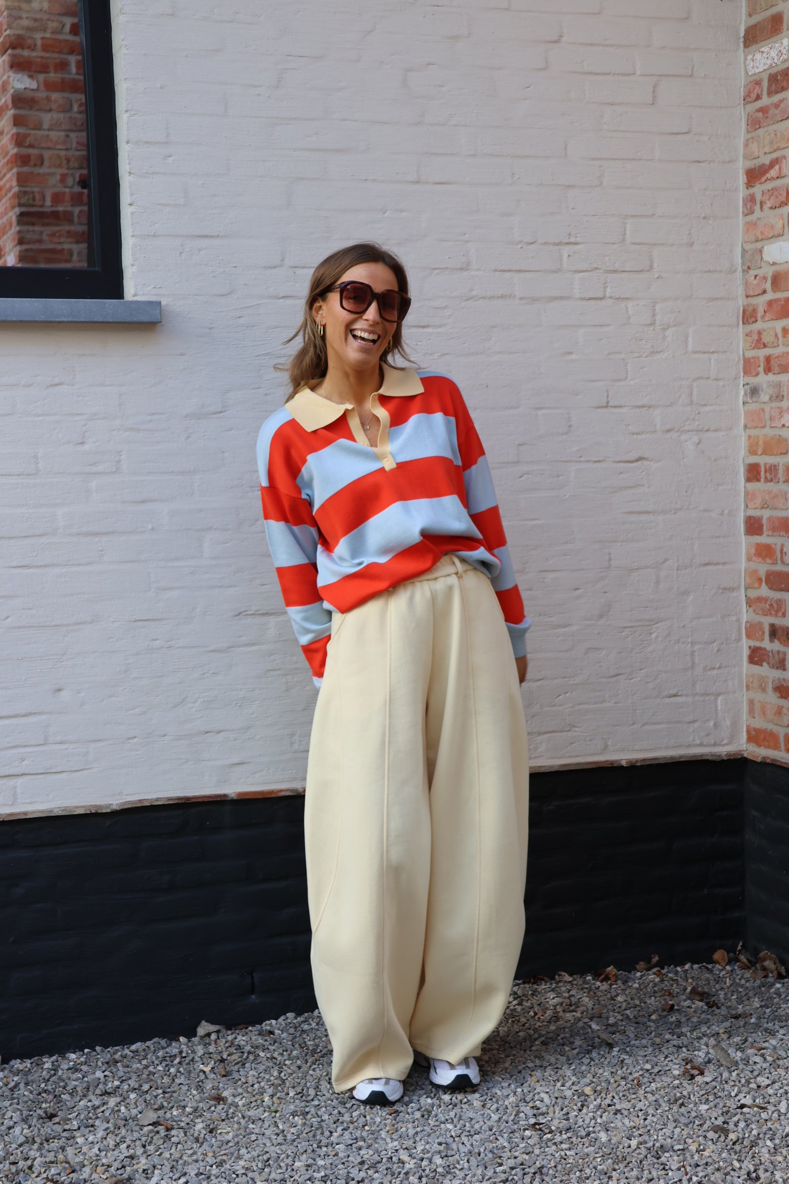 Lauren gestreepte polo blauw/oranje