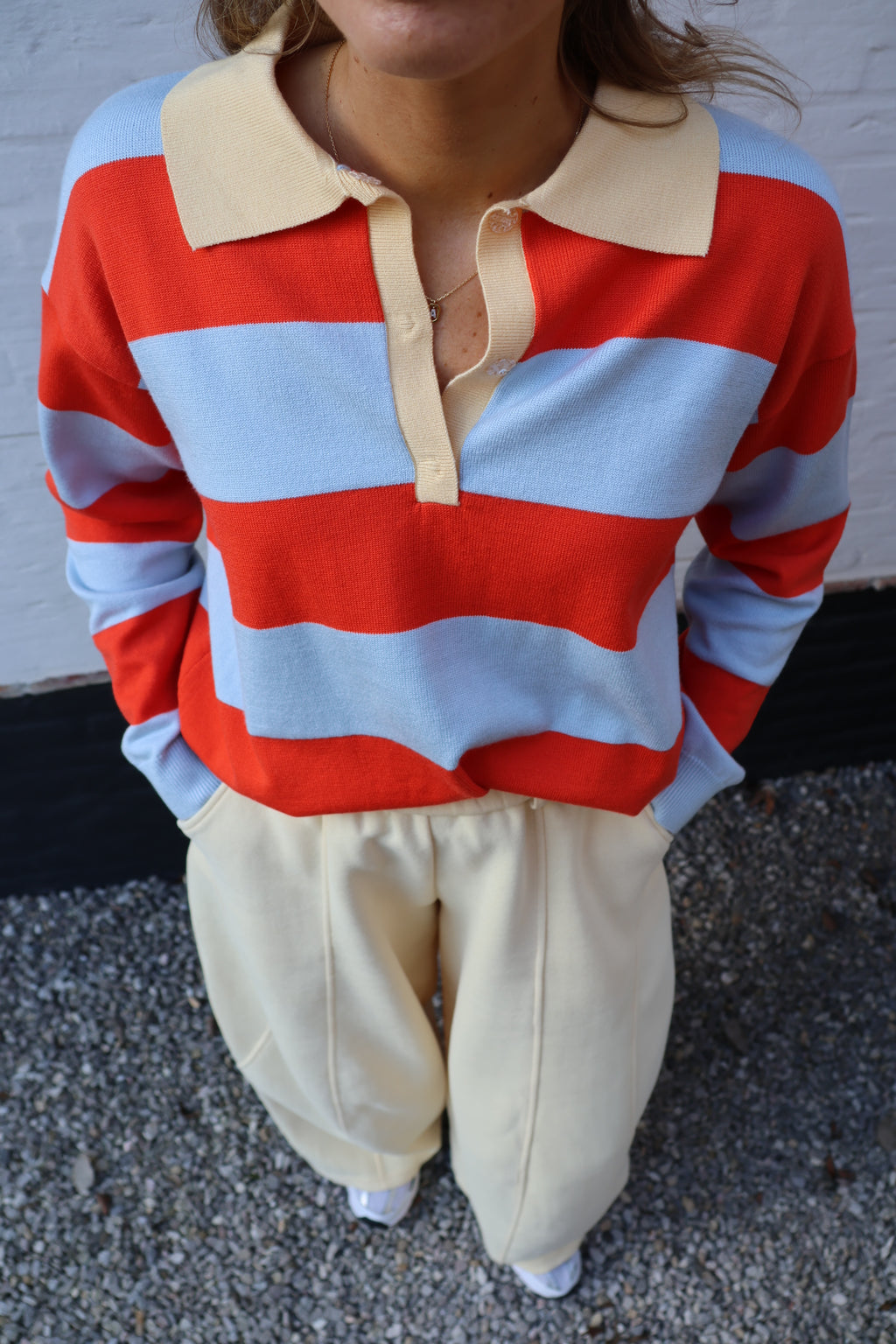 Lauren gestreepte polo blauw/oranje