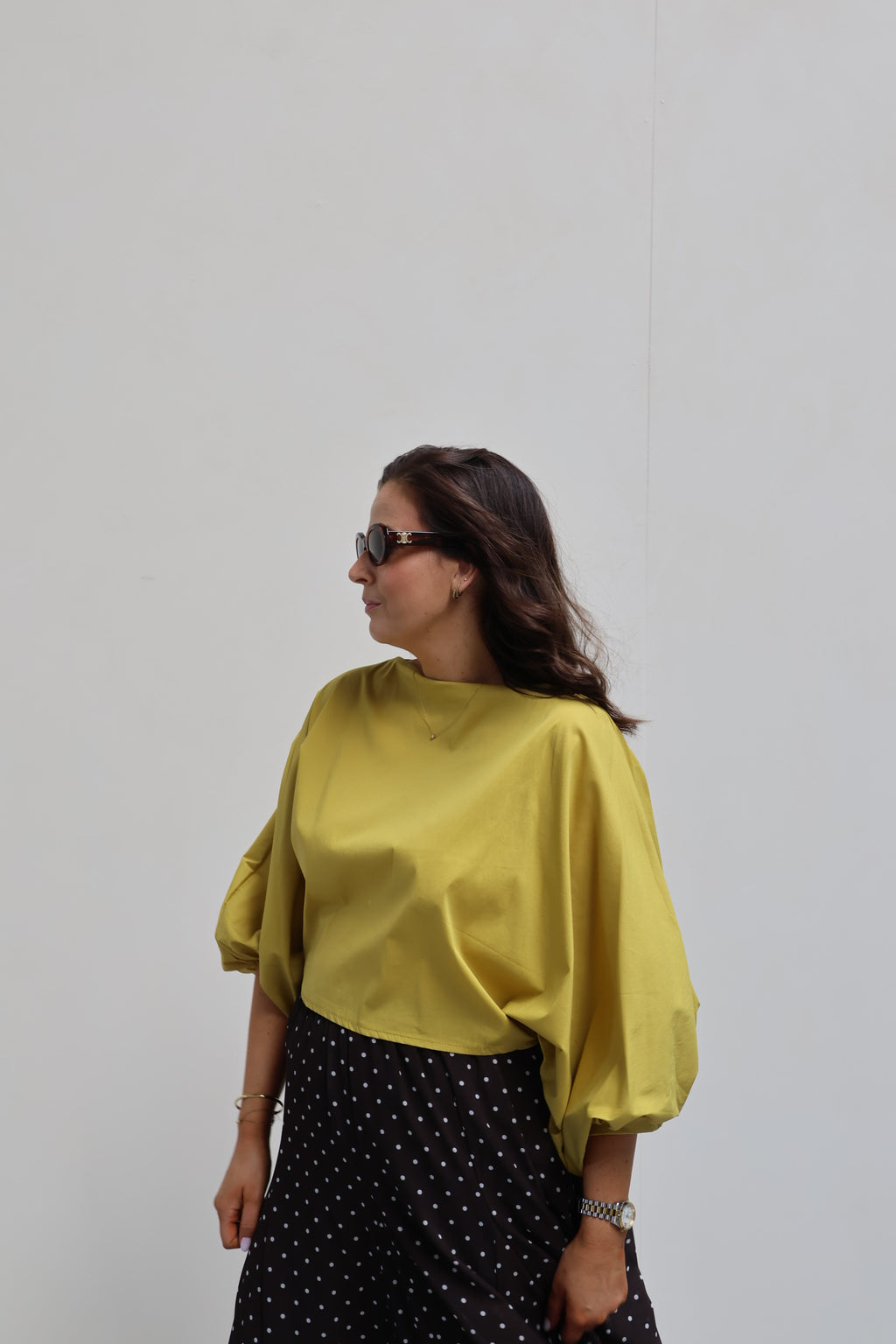 Vive blouse met wijde mouwen oker