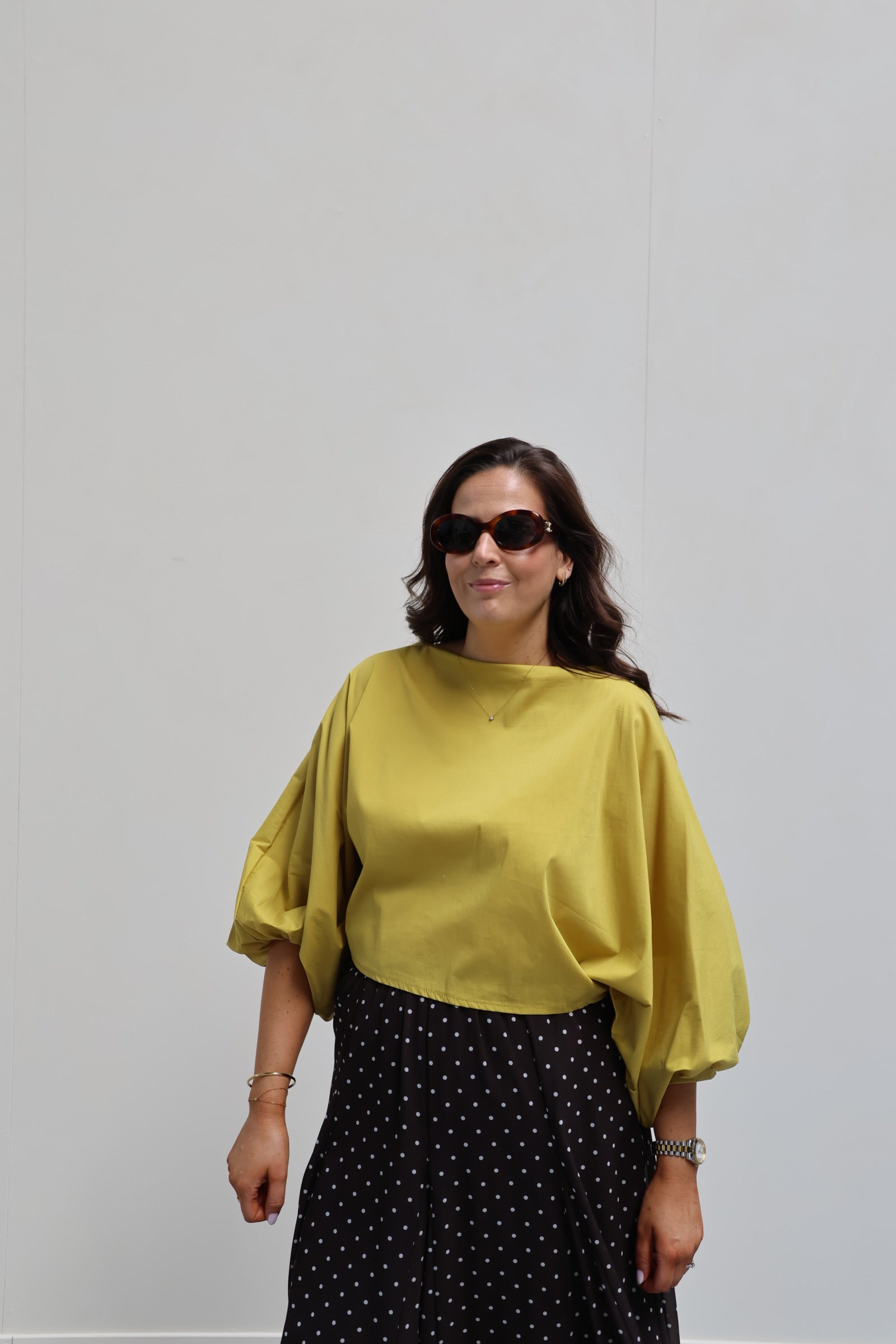 Vive blouse met wijde mouwen oker