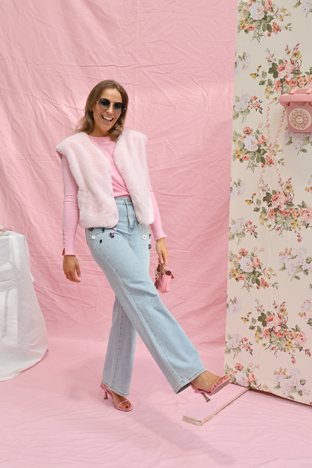 Faux fur vestje poederroze