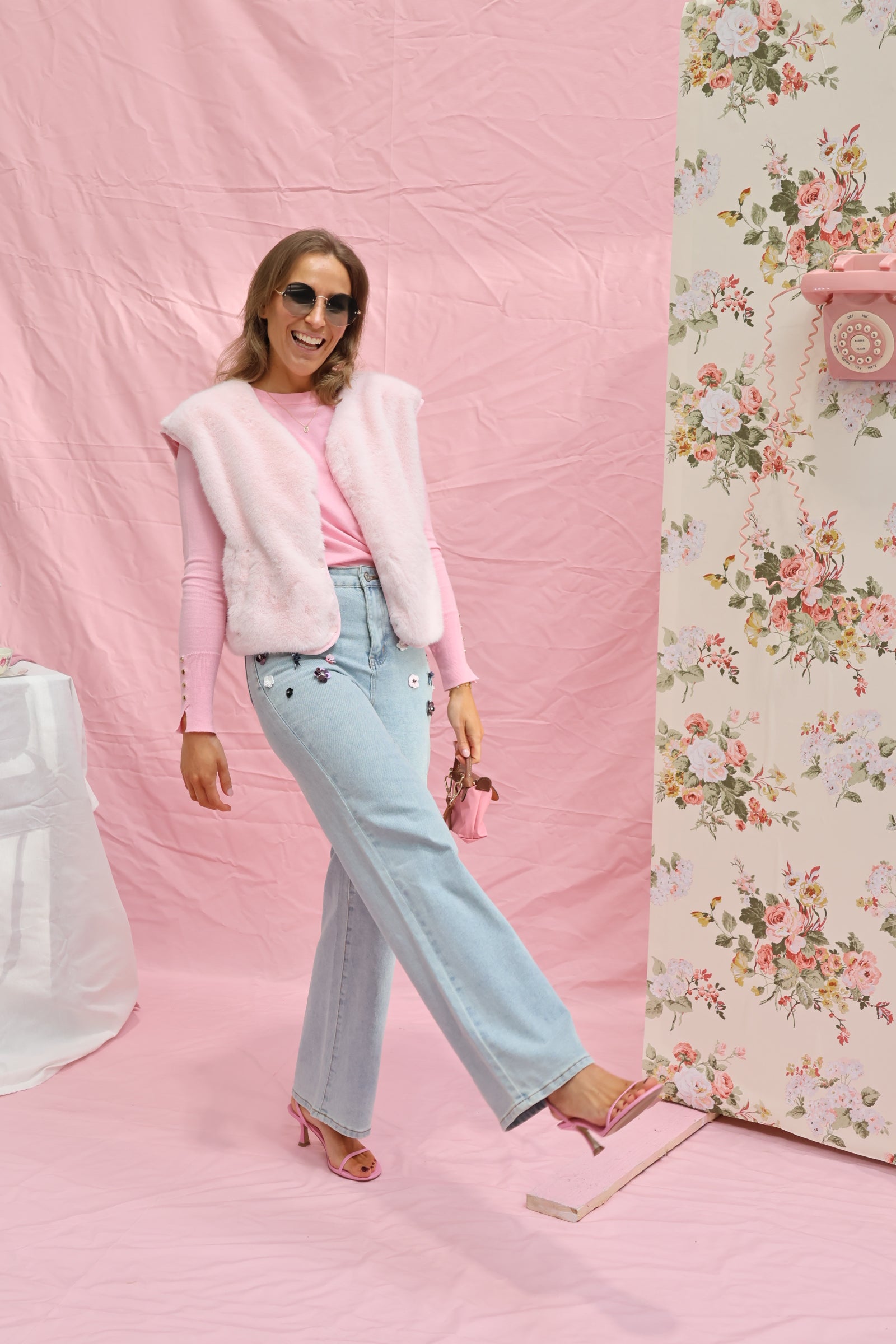 Faux fur vestje poederroze