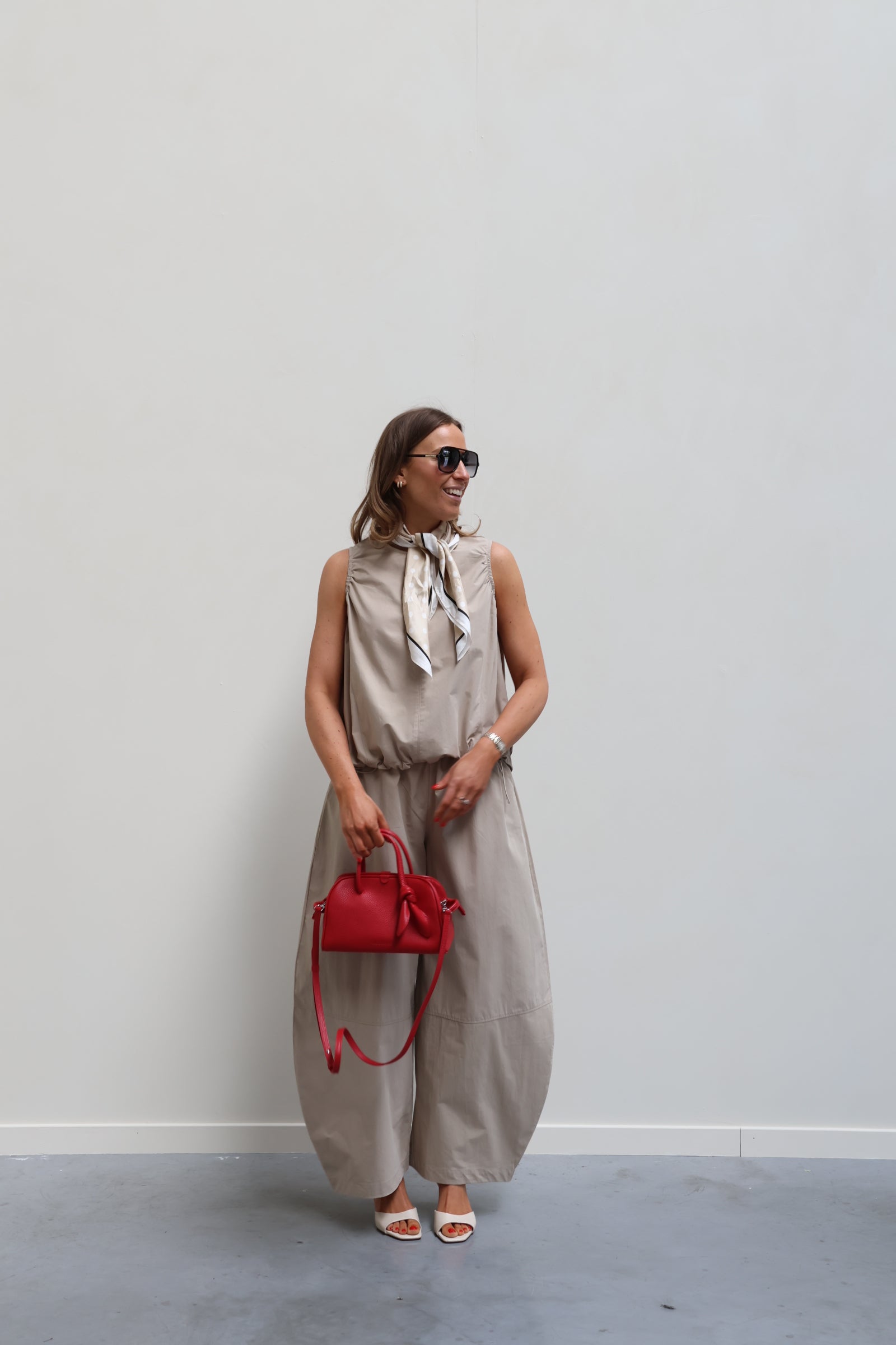 Lea polkadot sjaaltje camel/ecru