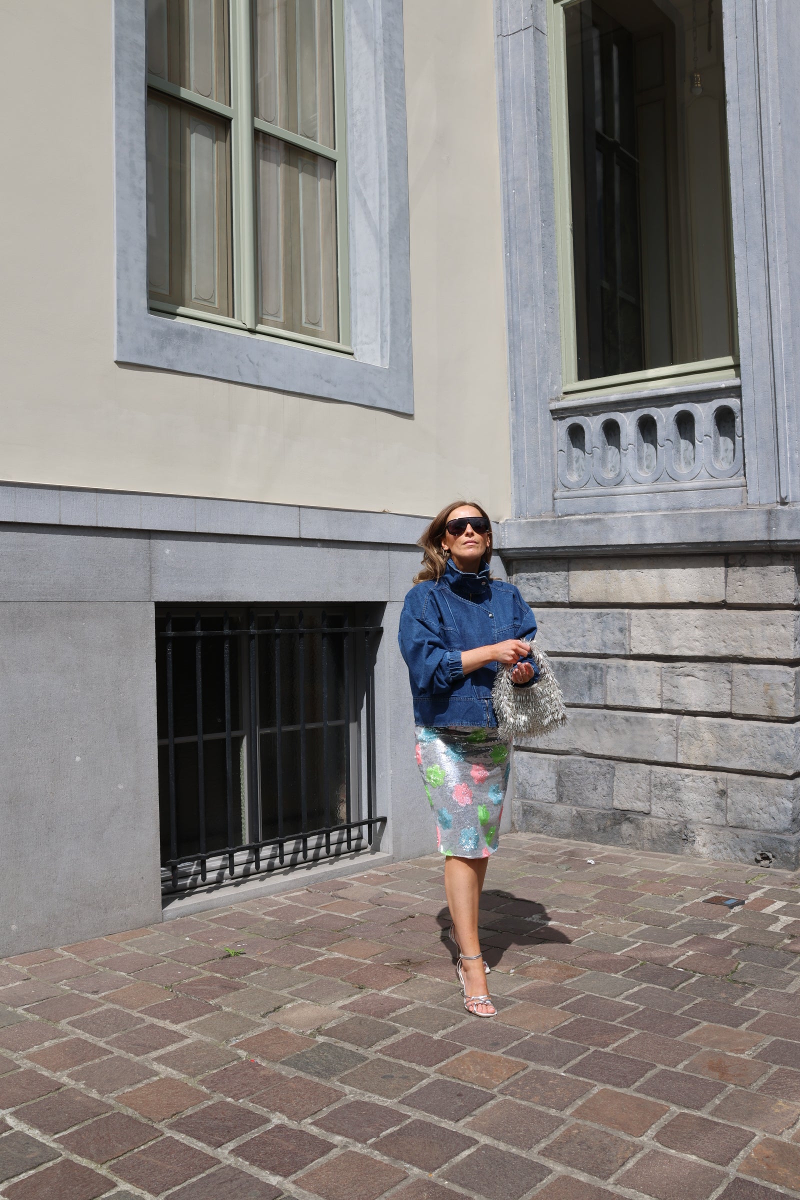 Fran midi rok met pailletten multicolour