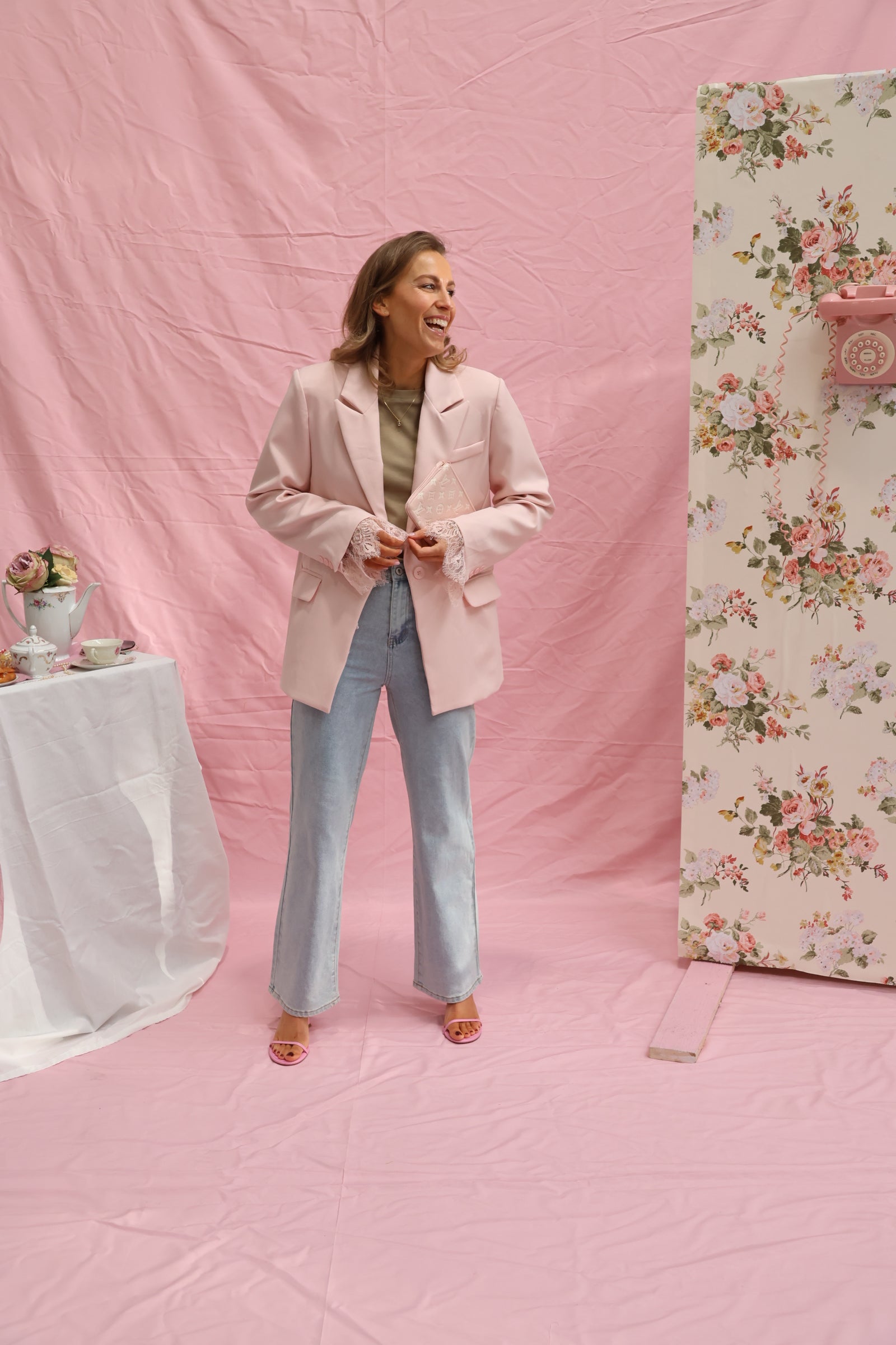 Daphne pink lace blazer