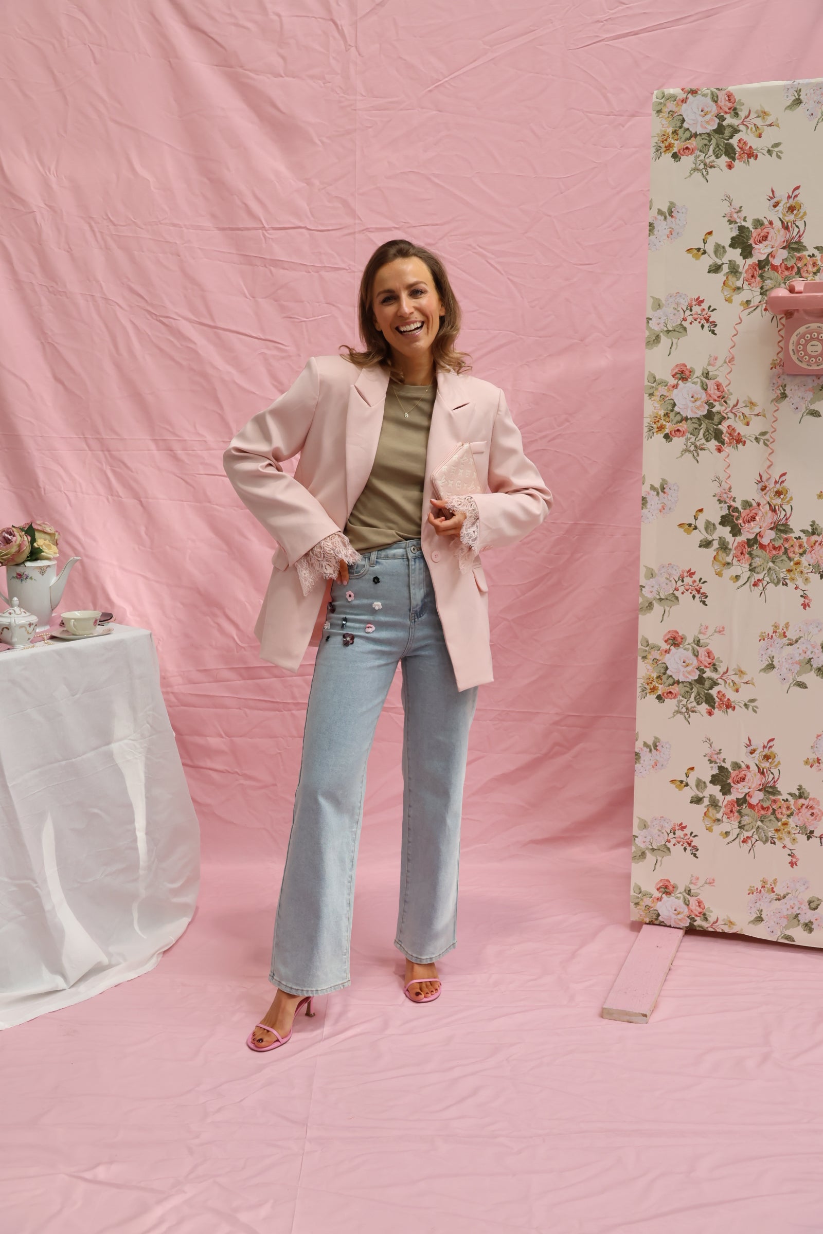 Daphne pink lace blazer