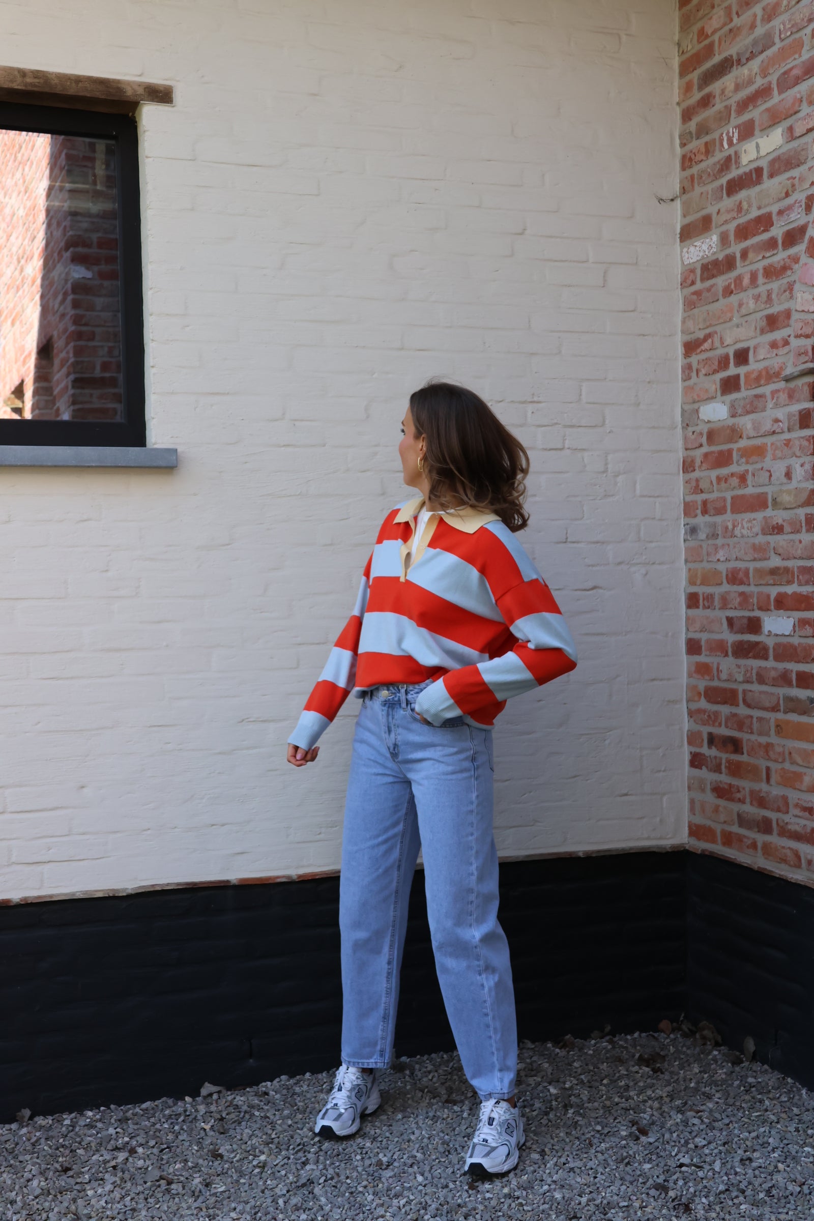 Lauren gestreepte polo blauw/oranje